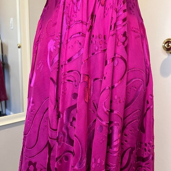 Anne Klein Fuschia Floral Silk Midi Dress w gold straps, Size 2 - Picture 5 of 16